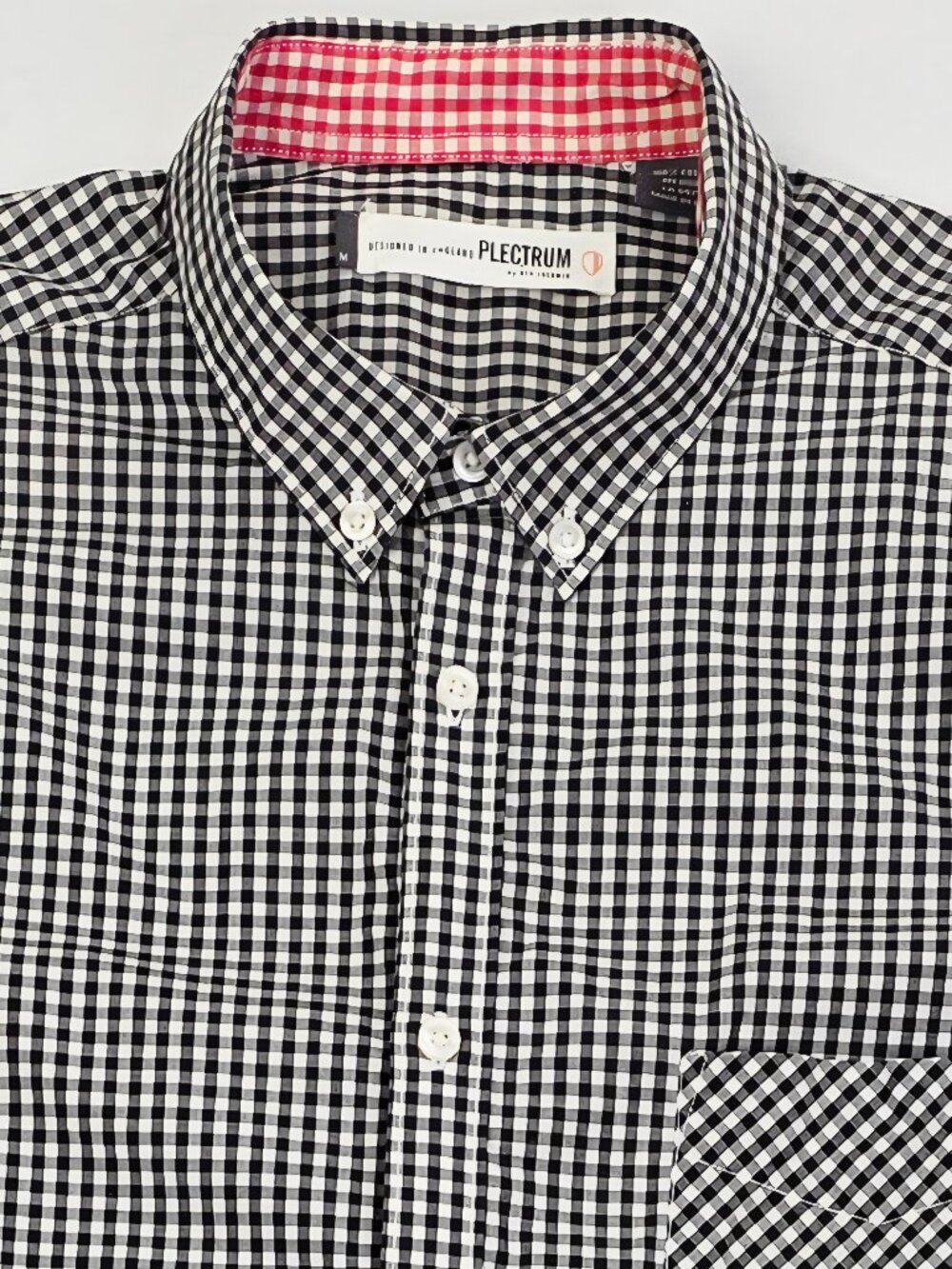 Ben Sherman Plectrum Sleeve Logo Tag Black White Check Mens Size Medium Shirt